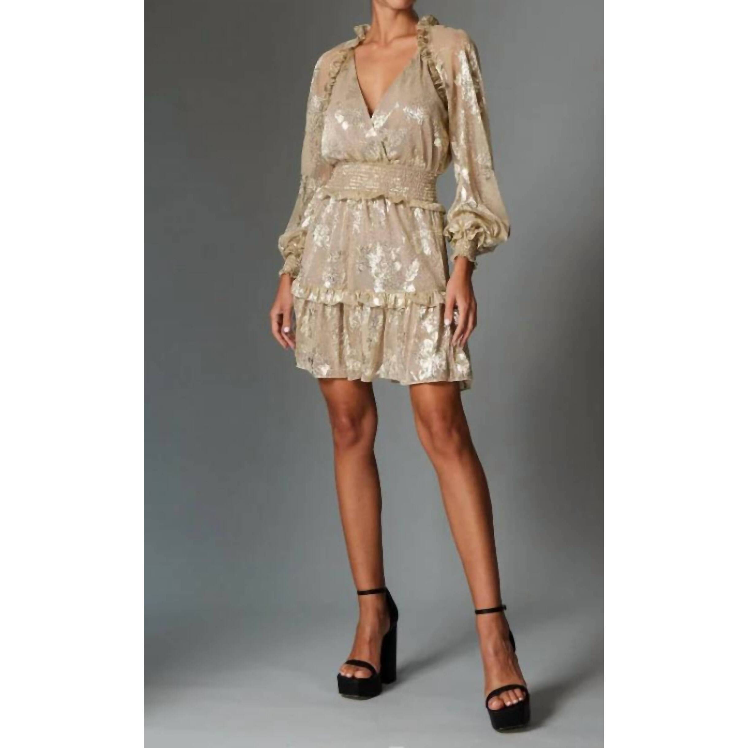 New Gilner Farrar Raquel Dress In Gold Shimmer Floral
